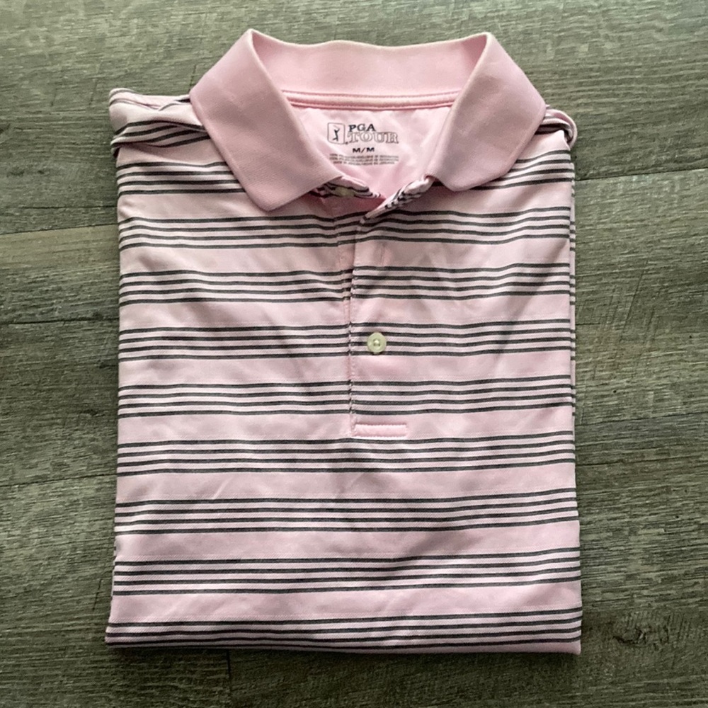 PGA Tour Mens Medium Golf Polo Shirt Pink - Picture 2 of 5